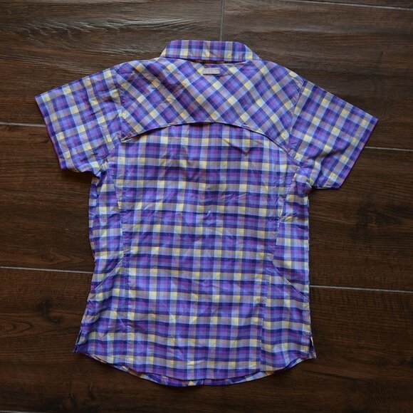 Columbia Girls Plaid Outdoor Shirt Purple and Yellow Button Up Top Size 10/12 - Picture 2 of 3